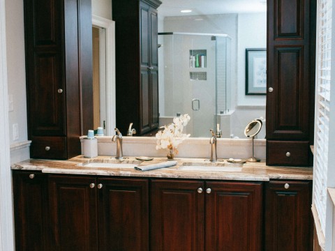 Marble double sink vanity front view